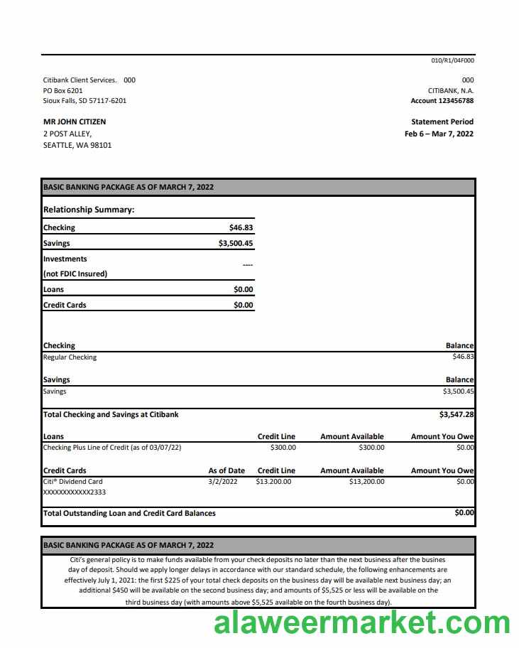 Australia Citibank bank statement xls